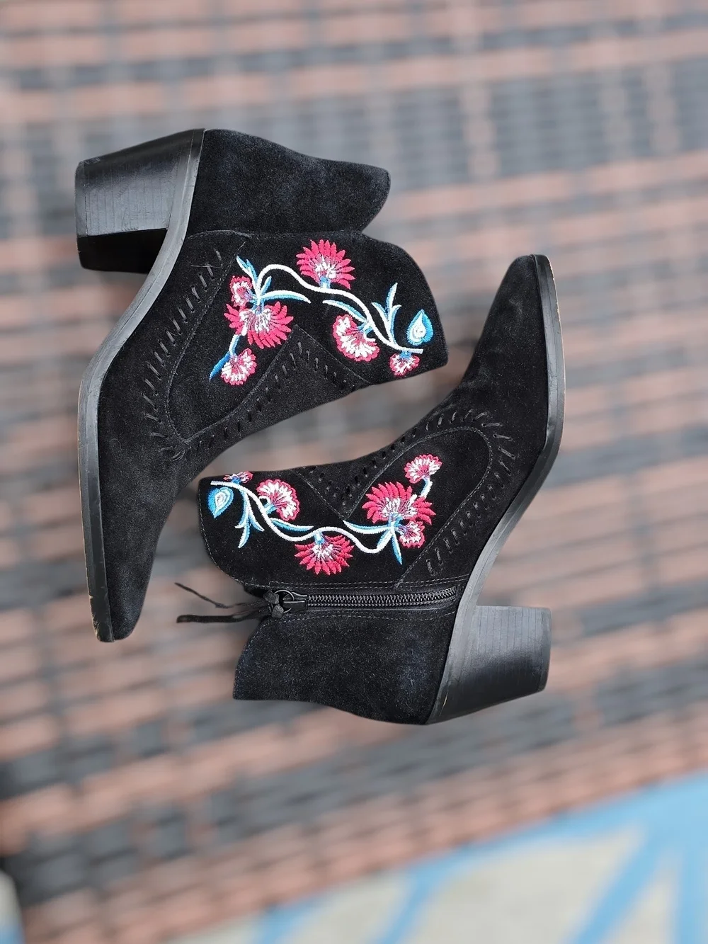 Rebecca Minkoff Black Suede Embroidered Ankle Boots